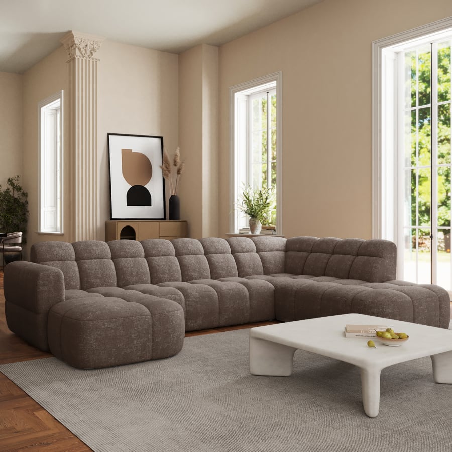 Canap&eacute; panoramique tissu taupe fonc&eacute; - Angle gauche